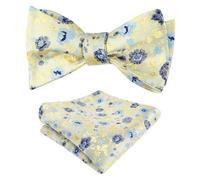 Alizeal Mens Floral Printed Self Tied Bow Tie Classic Colorful Wedding Party Bow Tie with Pocket Square Set, Light Yellow+Navy+Blue