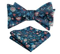 Alizeal Mens Floral Printed Self Tied Bow Tie Classic Colorful Wedding Party Bow Tie with Pocket Square Set, Teal Blue+Coral