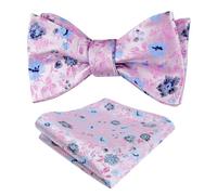 Alizeal Mens Floral Printed Self Tied Bow Tie Classic Colorful Wedding Party Bow Tie with Pocket Square Set, Pink+Navy+Blue