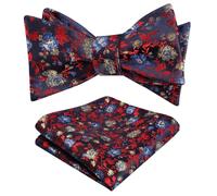 Alizeal Mens Floral Printed Self Tied Bow Tie Classic Colorful Wedding Party Bow Tie with Pocket Square Set, Red+Blue+Yellow