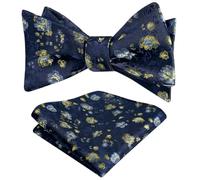Alizeal Mens Floral Printed Self Tied Bow Tie Classic Colorful Wedding Party Bow Tie with Pocket Square Set, Navy Blue+Yellow
