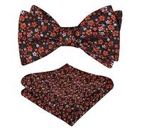Alizeal Mens Floral Self Tied Bow Tie and Hanky, Brown+Orange+Red