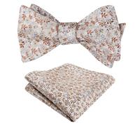 Alizeal Mens Floral Self Tied Bow Tie and Hanky, Khaki+Brown