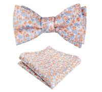 Alizeal Mens Floral Self Tied Bow Tie and Hanky, Light Blue+Orange