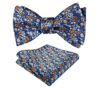 Alizeal Mens Floral Self Tied Bow Tie and Hanky, Navy+Blue+Orange