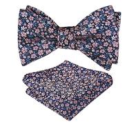 Alizeal Mens Floral Self Tied Bow Tie and Hanky, Navy+Blush