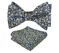 Alizeal Mens Floral Self Tied Bow Tie and Hanky, Navy+Yellow