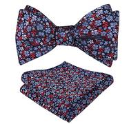 Alizeal Mens Floral Self Tied Bow Tie and Hanky, Red+Blue