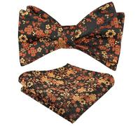 Alizeal Mens Floral Self Tied Bow Tie and Hanky Set, Black+Orange