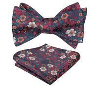 Alizeal Mens Floral Self Tied Bow Tie and Hanky Set, Dark Green+Red