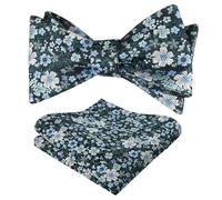 Alizeal Mens Floral Self Tied Bow Tie and Hanky Set, Dark Green+Sage