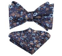 Alizeal Mens Floral Self Tied Bow Tie and Hanky Set, Navy+Brown
