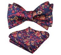 Alizeal Mens Floral Self Tied Bow Tie and Hanky Set, Navy+Red+Orange