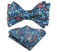Alizeal Mens Floral Self Tied Bow Tie and Hanky Set, Teal+Rust