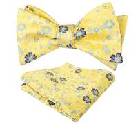 Alizeal Mens Floral Self Tied Bow Tie and Hanky Set, Yellow+Blue