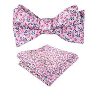 Alizeal Mens Floral Self Tied Bow Tie and Hanky, Silver+Hot Pink