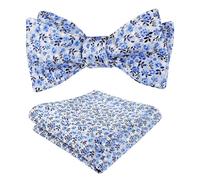 Alizeal Mens Floral Self Tied Bow Tie and Hanky, Silver+Royal Blue