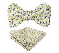 Alizeal Mens Floral Self Tied Bow Tie and Hanky, Silver+Yellow