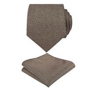 Alizeal Mens Formal Regular Patterned Tie and Hanky, Brown+Gray