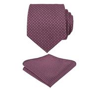 Alizeal Mens Formal Regular Patterned Tie and Hanky, Burgundy+Pink