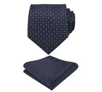 Alizeal Mens Formal Regular Patterned Tie and Hanky, Dark Navy+Coffee