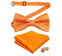 Alizeal Mens Handmade Paisley Pre-tied Bow Tie, Pocket Square and Cufflinks Set, Orange