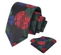 Alizeal Mens Irregular Patterned Colorful Necktie and Pocket Square 8cm Stylish Casual Party Prom Tie and Hanky Set, Green+Red+Blue
