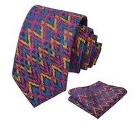 Alizeal Mens Irregular Patterned Colorful Necktie and Pocket Square 8cm Stylish Casual Party Prom Tie and Hanky Set, Magent Yellow+Teal