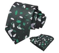 Alizeal Mens Irregular Patterned Colorful Necktie and Pocket Square 8cm Stylish Casual Party Prom Tie and Hanky Set, Dark Green+White