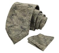 Alizeal Mens Leaves Pattern Tie and Hanky Elegant Romantic Wedding Party Necktie and Pocket Square Set, Olive Green