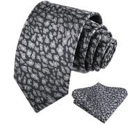 Alizeal Mens Leopard Print Necktie with Pocket Square Set, Black Leopard