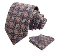 Alizeal Mens Mixed Pattern Necktie and Pocket Square Business Geometric Regular Patterns Tie and Hanky Set, Brown+Rust