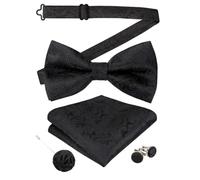 Alizeal Mens Paisley Bow Tie Hanky Cufflinks Lapel Pin Set, Black