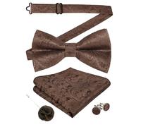 Alizeal Mens Paisley Bow Tie Hanky Cufflinks Lapel Pin Set, Brown