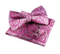 Alizeal Mens Paisley Bow Tie, Pocket Square and Cufflinks Set, Rose Pink
