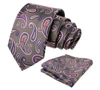 Alizeal Mens Paisley Jacquard Necktie and Hanky Set for Party Wedding Retro Tie and Pocket Square Set, Olive+Purple