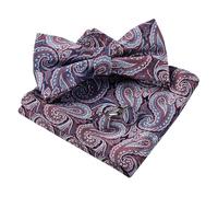 Alizeal Mens Paisley Retro Pre-tied Bow Tie Set Classic Party Wedding Bowtie, Pocket Square and Cufflinks Set, Blue+Maroon