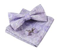 Alizeal Mens Paisley Retro Pre-tied Bow Tie Set Classic Party Wedding Bowtie, Pocket Square and Cufflinks Set, Lilac