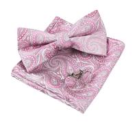 Alizeal Mens Paisley Retro Pre-tied Bow Tie Set Classic Party Wedding Bowtie, Pocket Square and Cufflinks Set, Light Pink