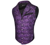 Alizeal Mens Paisley Waistcoat Victorian Steampunk Gothic Formal Casual for Party Banquet Suit Vest, Black+Dark Purple-2XL