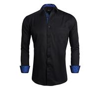 Alizeal Mens Patchwork Button Closure Dress Shirt, Black+Royal Blue-2XL
