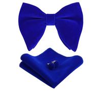 Alizeal Mens Pre-Tied Velvet Oversized Bow Tie, Hanky and Cufflinks Set Classic Formal Solid Color Bowtie Set, Royal Blue