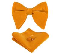 Alizeal Mens Pre-Tied Velvet Oversized Bow Tie, Hanky and Cufflinks Set Classic Formal Solid Color Bowtie Set, Orange