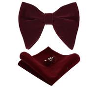 Alizeal Mens Pre-Tied Velvet Oversized Bow Tie, Hanky and Cufflinks Set Classic Formal Solid Color Bowtie Set, Maroon