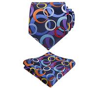 Alizeal Mens Rainbow Print Necktie with Pocket Square Set, Rainbow Circle