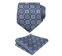 Alizeal Mens Regular Geometric Pattern Tie and Hanky Unique Classic for Business Wedding Necktie Set, Teal+Blue+Pink
