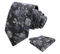 Alizeal Mens Retro Floral Necktie and Hanky Business Wedding Tie and Pocket Square Set, Black+Gray