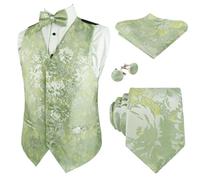 Alizeal Mens Retro Paisley 5Pc Suit Vest Set, Sage Green-3XL