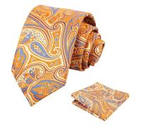 Alizeal Mens Retro Paisley Jacquard Tie and Hanky Set, Orange+Blue