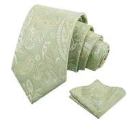 Alizeal Mens Retro Paisley Necktie and Handkerchief Set, Light Green+Sage